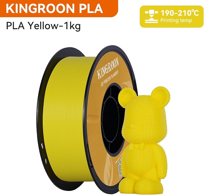 Kingroon PLA 3D Printer Filament, Dimensional Accuracy +/- 0.02 mm, 1 kg Spool(2.2lbs), 1.75 mm，Yellow