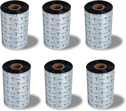 6 Rolls 4.33" x 984' Premium Enhanced Wax Thermal Transfer Ribbon, 110mm x 300m Black Industrial Barcode Label Printer Ribbon - Compatible with Zebra, TSC, GoDex, Citizen, 1" Core