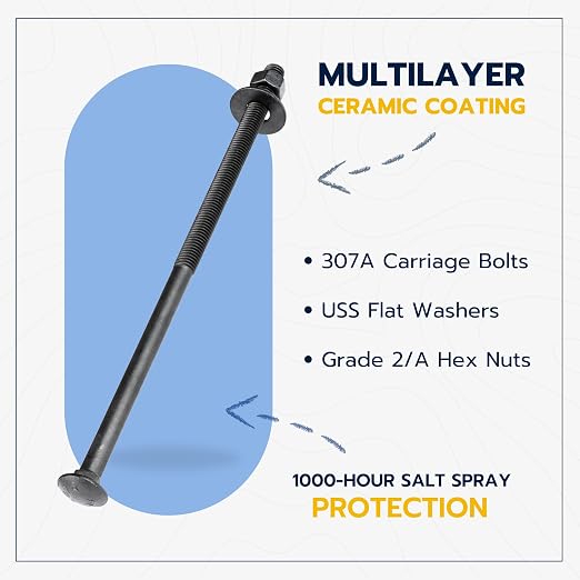 3/8" x 10" (25 Pack) Black Carriage Bolt Kit, Grade 307A, Ceramic Coated for Exterior Use, 2X Rust Resistance of Galvanized by Makers Bolt