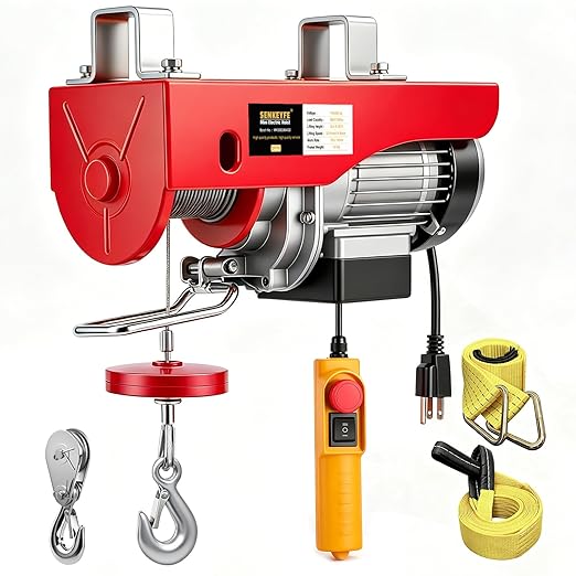 Electric Hoist 1760lbs, 1450W Electric Winch with Remote Control, 39.4ft Single Cable Lifting Height with Emergency Stop, Hoist with Zinc-Plated Steel Wire Hoist for Garage