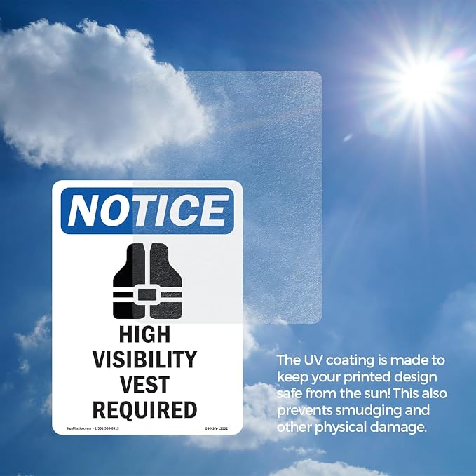 High Visibility Vest With Symbol OSHA Notice Vinyl Decal Label 7 Inch x 5 Inch - 10 Pack