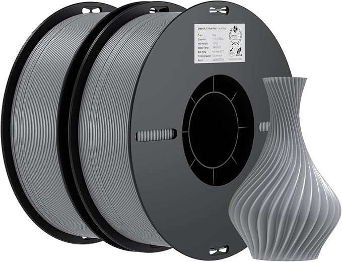 Creality PLA Filament 1.75mm Bundle 2KG, High Precision +/-0.02mm 3D Printer Filament, Consistent Extrusion, Smooth Printing, 2 Pack 1KG Spool,Fits for Most FDM 3D Printers(Grey*2)