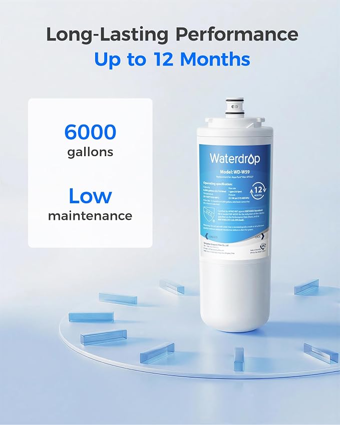 Waterdrop AP5527 Post Water Filter Cartridge, Replacement for Aqua-Pure® AP5527, 5598101, AP-RO5500, APRO5500 System, NSF/ANSI 42&372, 2 Pack, Model No.WD-W59