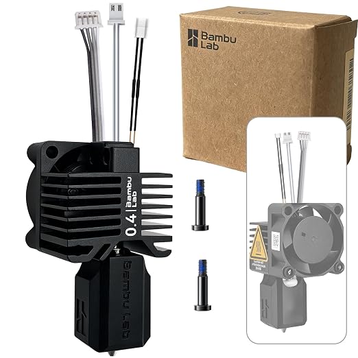 Original Bamboo Lab X1 X1C Hotend Assembly Complete with Hardened Steel 0.4mm Nozzle,Ceramic Heater, Thermistor, Cooling Fan for X1 Series 3D Printer Extruder Heating Block Replacement