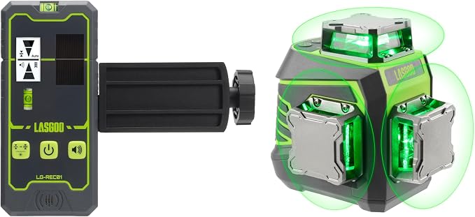 LasGoo Laser Level 3x360° Self Leveling, 3D Green Cross Line Laser for Construction and Picture Hanging,LasGoo LG-REC01 Laser Receiver for Laser Level