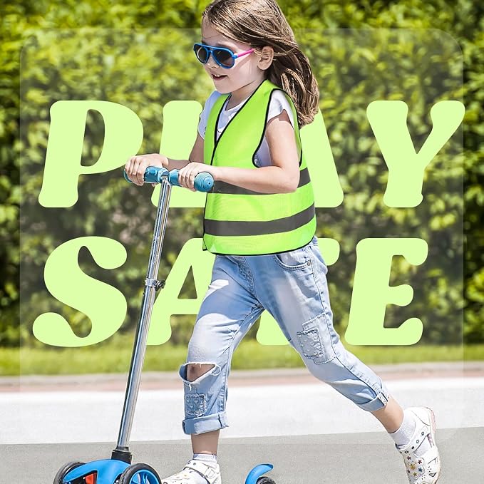 Zhanmai 40 Pcs Kids Safety Vest Bulk High Visibility Reflective Construction Vest with Strips Neon for Traffic Child Outdoor (Yellow)
