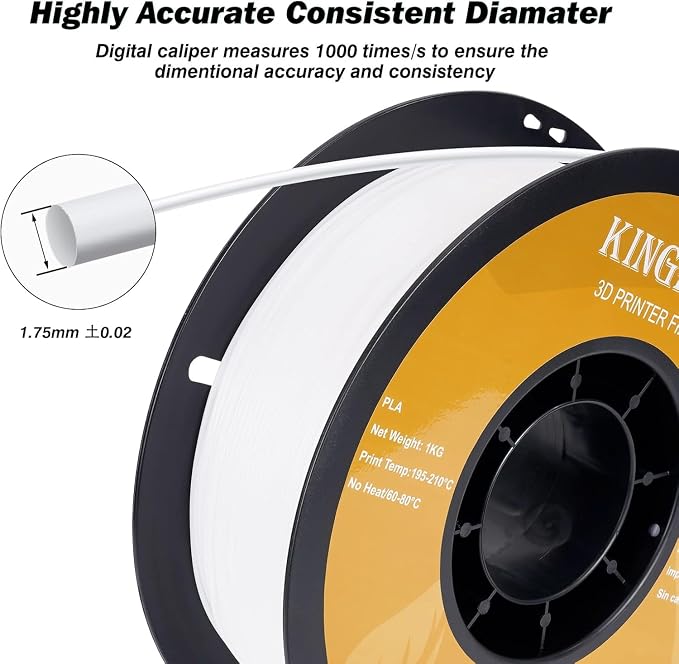 Kingroon PLA 3D Printer Filament,10 Rolls, Dimensional Accuracy +/- 0.02 mm, 10kg Spool(22lbs), 1.75 mm，White