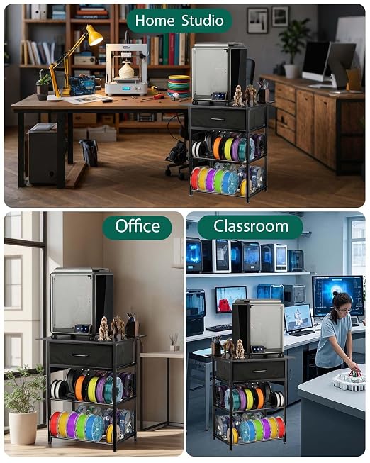 AHOWPD 3D Printer Table with Filament Storage - 3D Printer Stand Shelf Filament Storage Rack Heavy Duty 3D Printer Desk with Drawer for Workshop Studio Office