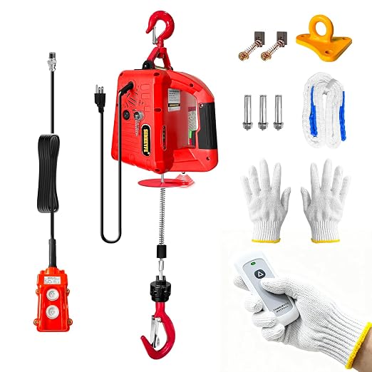 Power Electric Portable Hoist Winch 1100LBS, 3 in 1 Electric Cable Hoist 110V 25 FT with Lifting Strap, Electric Hoist Lift Ceiling Winch for Lifting Towing(Red)