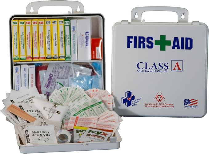 Certified Safety Mfg Class A 21 Plus BBP - 158pc USA-Made ANSI & OSHA Compliant First Aid Kit w/Bloodborne Pathogen Protection - Bloodborne Pathogen Kit for Businesses (Plastic Case)