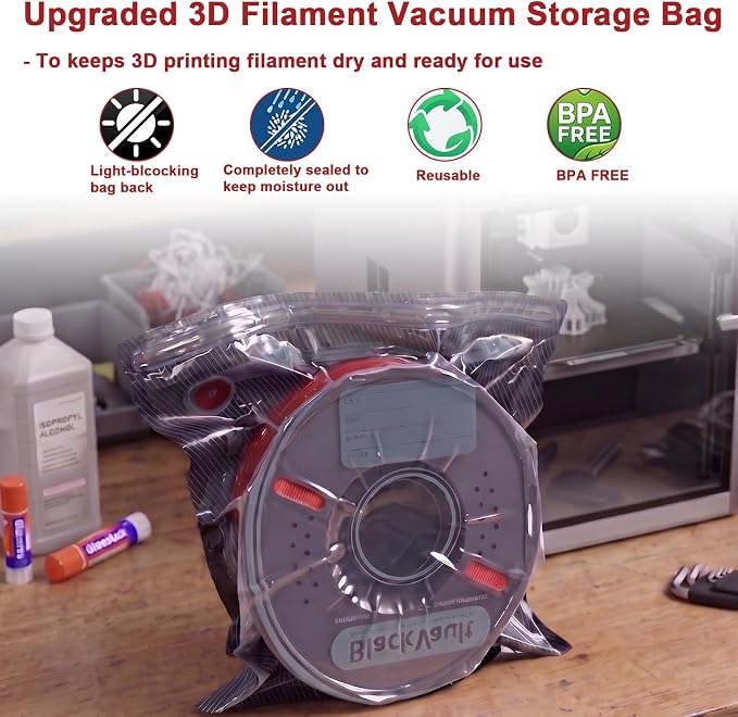 50 PCS Filament Storage Bags, Reusable 3D Printer Filament Bags | Vacuum Storage Bag Kit with Sealing Clips, Desiccants, Humidity Indicator Card and Mini Silicone Cover, 12.6 x 13.4 in, Black