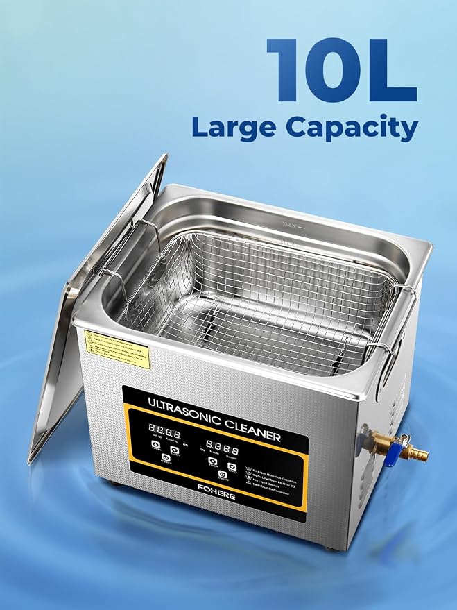 Ultrasonic Cleaner with Heater and Timer, Stainless Steel Ultrasonic Washing Machine, Professional Sonic Cleaning for Parts, Bike Chain, Metal Engine Parts, Gun (10l-2.6gal)