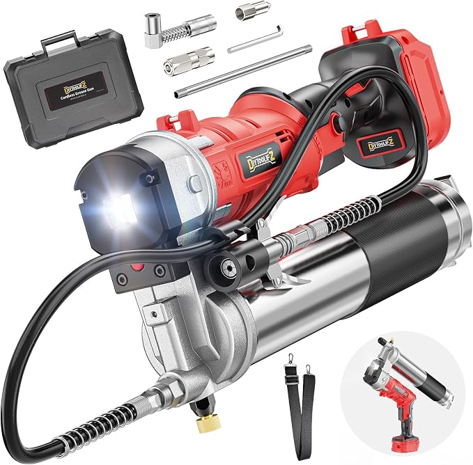 DIYtoolifz Cordless Grease Gun Compatible with Milwaukee 18V Battery, 12000PSI High-Pressure with 2-in-1 Rotating Handle, 39.4" Hose & 4 Couplers for Bulk & Cartridge Grease (Tool Only)