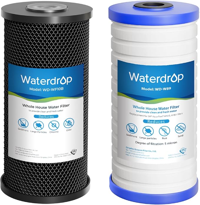 Waterdrop WF10BG Whole House Water Filter, Compatible with WHF21-BG, GE GXWH40L, FXHTC, Ispring, Culligan® RFC-BBSA, Whirlpool®, Any 10" x 4.5" System, Reduces Chlorine, Taste, Odor