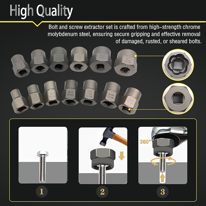 40PCS Bolt Screw Extractor Set, Easy Out Bolt Remover Adaptor Kit with Hex Adapter, Knockout Pin, Left Hand Cobalt Drill Bit, Bolt Extractor Removal Tool for Damaged, Studs, Rusted, Screw