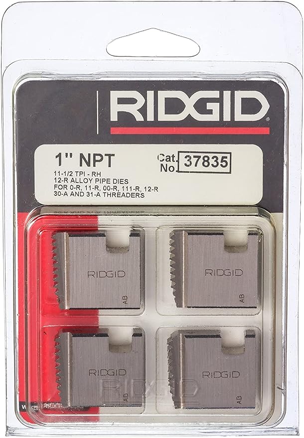 RIDGID 37835 Manual Threader Pipe Dies, Right-Handed Alloy NPT Pipe Dies with Nominal Pipe Size of 1-Inch for Ratchet Threaders or 3-Way Pipe Threaders