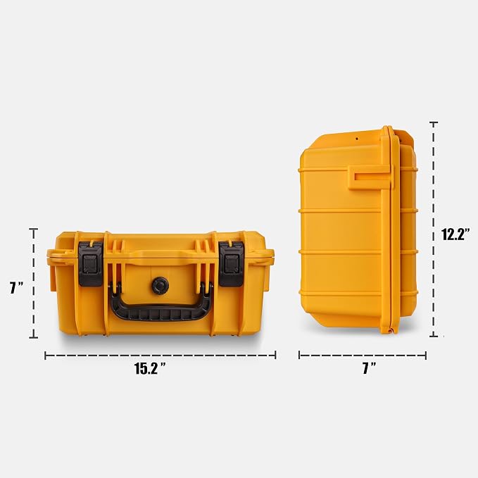 Camera Lens Storage Case 15 Inches,Heavy Duty Waterproof Camera Protective Hard Case, Camera Collection Holder Box, 9pcs Adjustable Shockproof Dividers (Yellow)