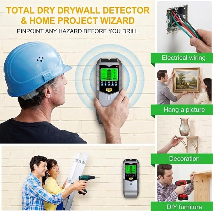 Stud Finder Wall Scanner - 5 in 1 Electronic Stud Sensor with Intelligent Micro-Sensor Chip, Wood Metal AC Wire Detector for Drywall & Plaster, Center Finding for TV Mount & Shelving