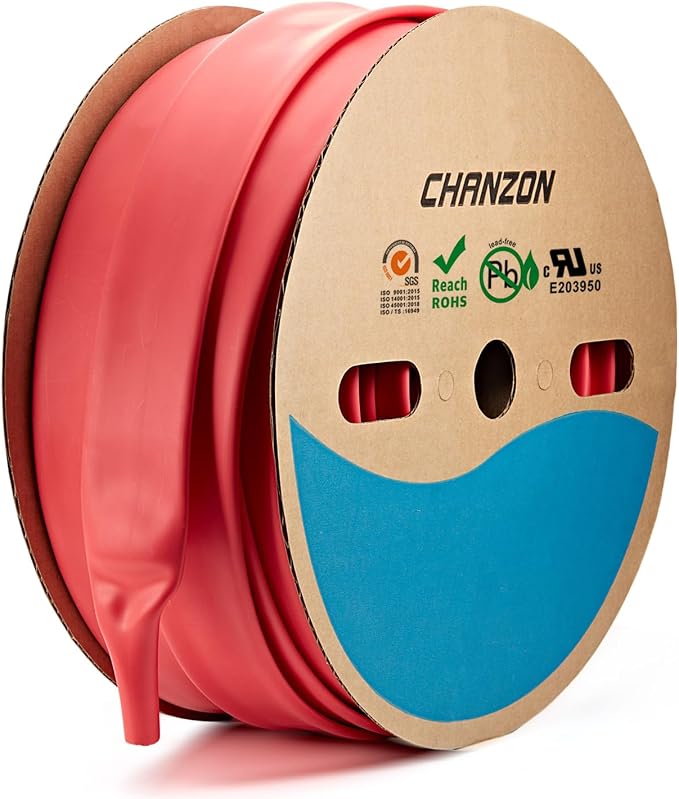 Chanzon 3:1 Ratio - 80ft Roll - Heat Shrink Tubing 1" (25.4mm) - Marine Grade Waterproof Adhesive Lined - (25M Total Length) Red Polyolefin Sleeving Wrap Shrinking 3 to 1 Ratio 1pcs
