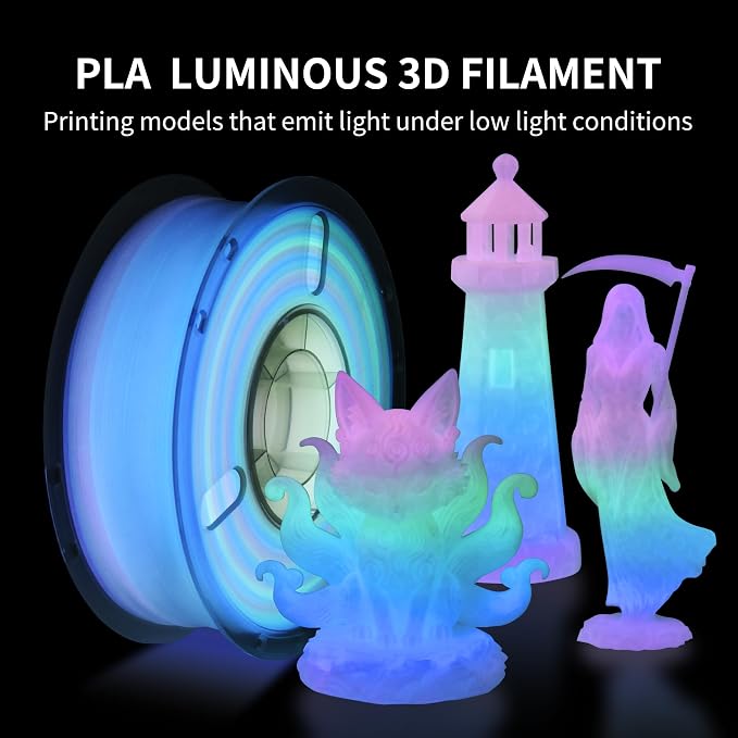 RAMBERY Glow in The Dark Rainbow 3D Printer Filament Luminous PLA Filament 1.75mm 3D Printing Filament Fit Most FDM Printers, 1kg(2.2lbs)/Spool