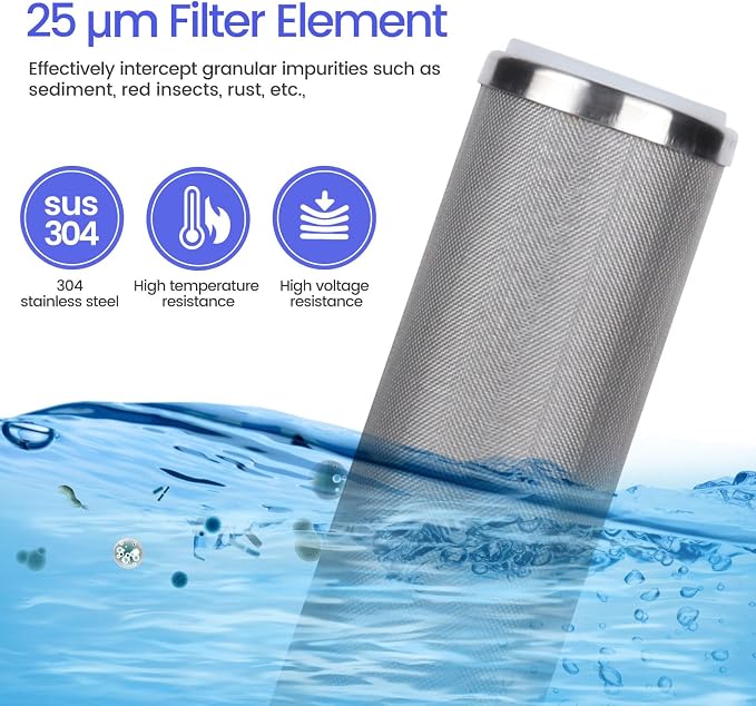 Stainless Steel Cleanable Wire Mesh Filter Cartridge 10”Length,2.5"OD(25 Micron)