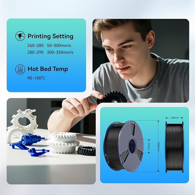 SUNLU High Speed ABS Filament, Heat Resistance, 1KG, (White) | 350mm/s Rapid ABS 3D Printer Filament, Excellent Toughness, Fast Printing, Fit for 99% FDM 3D Filament Printer