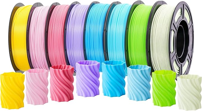 250g PLA+ Filament 1.75mm Bundle, 3D Printer PLA Plus Filament Set, Dimensional Accuracy +/- 0.02mm, Neatly Wound 3D Printing Filament Pack, 250g Spool, 8 Rolls, 2kg Total