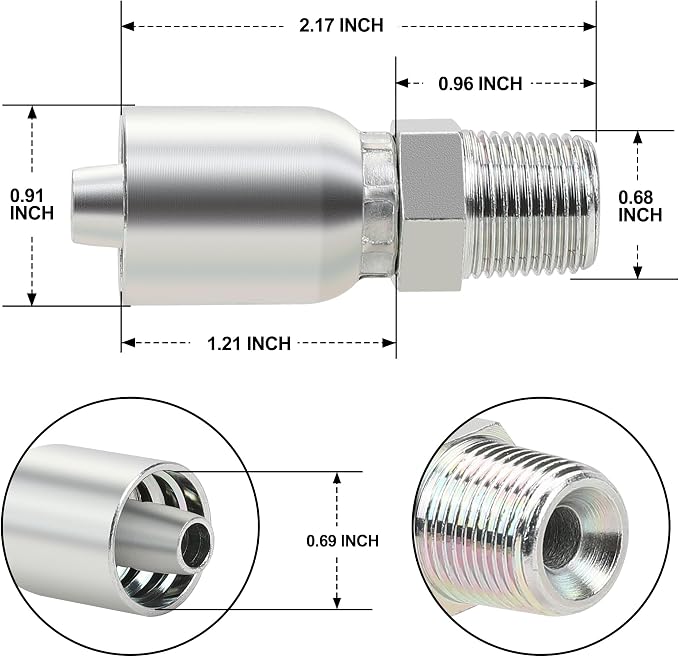 3/8’’ Hose x 3/8’’ NPT Male Hydraulic Hose Crimp Fittings, 10PCS Set for Single Wire Hydraulic Hose