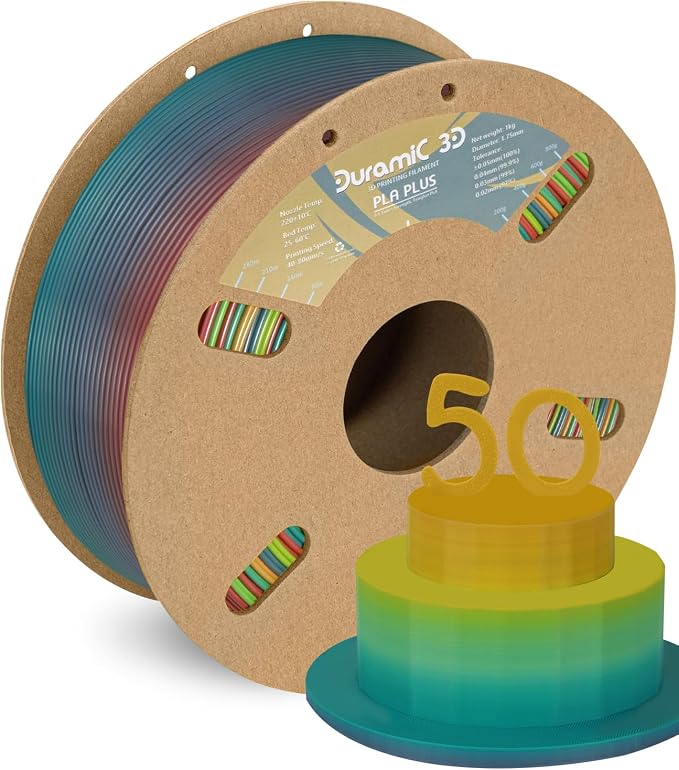 DURAMIC 3D PLA+ Printer Filament 1.75mm PLA Plus Neatly 2Kg Spool(2.2lbs) | PLA Pro Tougher and Stronger, Dimensional Accuracy Probability +/- 0.02mm Rainbow