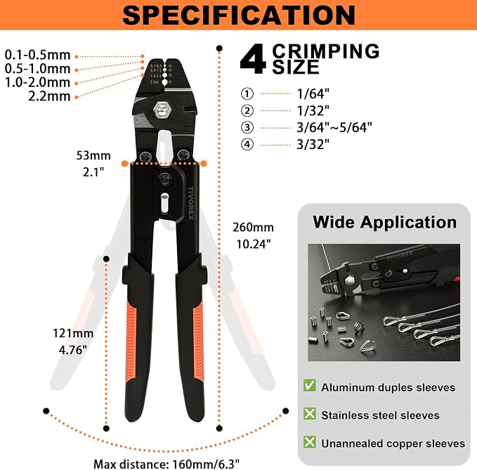 Battery Cable Lug Crimping Tool Kit for AWG 8-1/0 Electrical Lug, Wire Rope Crimping Tool for Aluminum Crimping Loop Sleeves up to 2.2mm