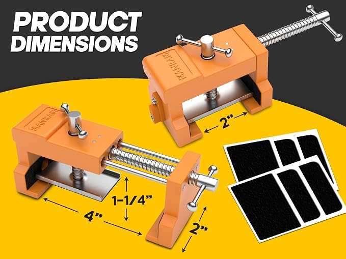 MANRAM Cabinet Clamps 2 Pack A Great Gift for Dad, Heavy Duty Cast Steel Face Frame Alignment Tool with Integrated Drill Guide, EVA Protective Pads and Carrying Case for Cabinet Installation