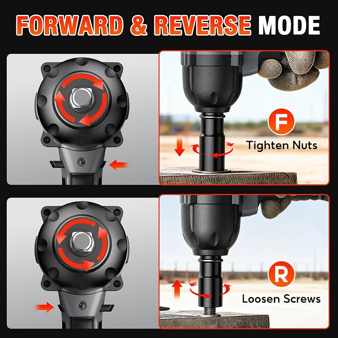 SOARFLY 1/2" Cordless Impact Wrench, 738 Ft-lbs (1000 N.m) High Torque 21V Brushless Electric Impact Gun with 2x 4.0Ah Batteries, Impact Driver with LED Light, 6 Sockets for Home Car/Mower/Truck RV