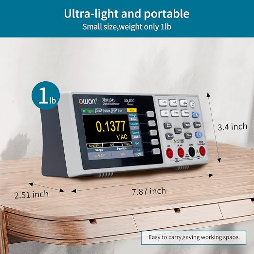 OWON XDM1041 Portable Digital Multimeter,3.5in Desktop Digital Multimeters, 55000 Counts LCD True RMS Temperature Tester Meter for Instruments and Laboratories, Factories