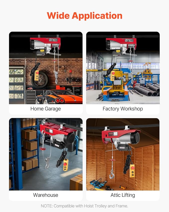 VEVOR Electric Hoist, 2200 lbs 120V Electric Winch with 328 ft Wireless & 14 ft Wired Remote Control, 40 ft Single Cable Lifting Height, Single/Double Slings, Lift Hoist for Garage Warehouse Factory