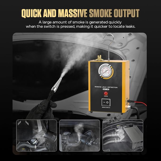 SDT60 Portable Smoke Leak Detector - EVAP Smoke Machine with Built-in Air Pump & Pressure Gauge, Quick Massive Smoke Output for Boost/Vacuum/Exhaust/Fuel Tank Leak Detection, 12V