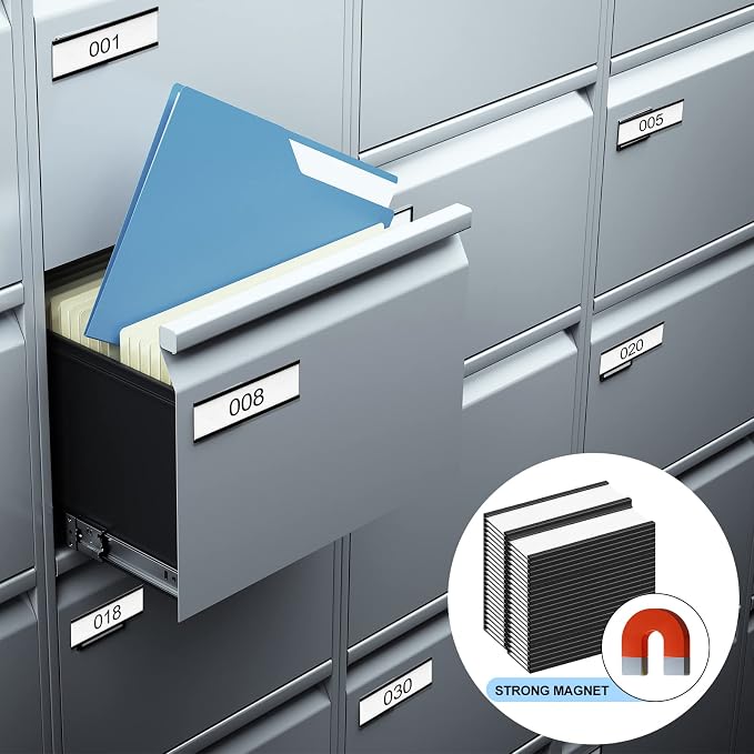 500 Pieces Magnetic Data Card Holders Channel Magnetic Label Holders Labels Racks with Magnets with 500 Protective Films and 1000 Replacement Strips for Metal Racks Shelf Bin (1 x 3 Inch)
