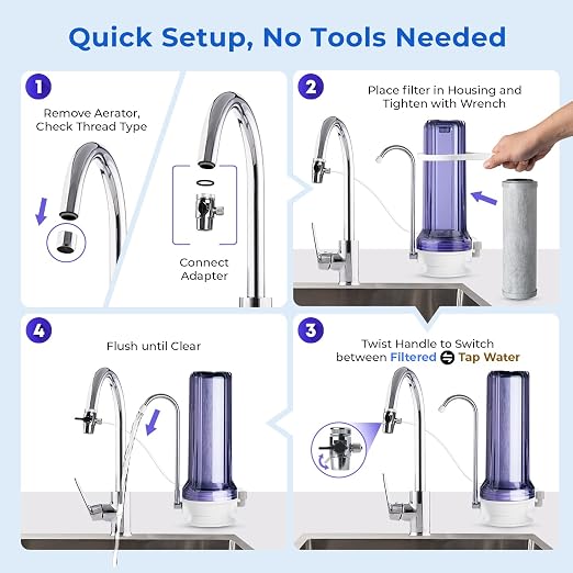 iSpring CKC1C-PF 2.5" x 10" Countertop Water Filter, SGS Tested Filter, Reduces PFAS, Chlorine, Odors - Easy Installation, Fits Most Faucets, Up to 12 Months, Clear (1 Filter Included)