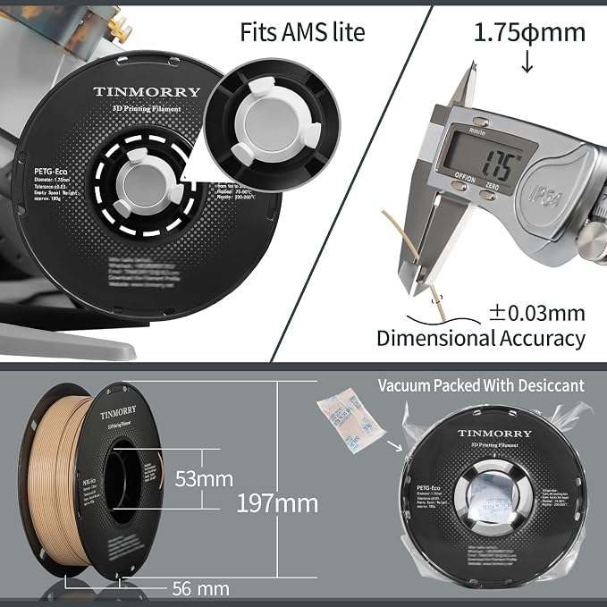 TINMORRY PETG Filament 1.75, Rapid PETG-Eco 3D Printer Filament, Compatible with Most FDM 3D Printers, 1 KG 1 Spool, Apricot