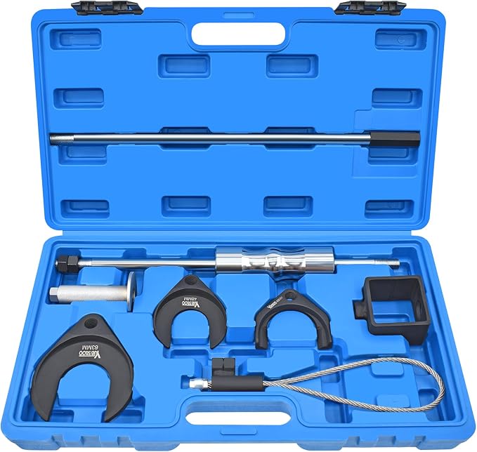 11 Piece Inner CV Axle Removal Tool, Heavy Duty Slide Hammer Puller Set, 63mm 48mm CV Joint Fork, Outer CV Joint Adapter and Steel Cable Adapter, Front Wheel Drive Axle Half Shaft Removal Tool Kit