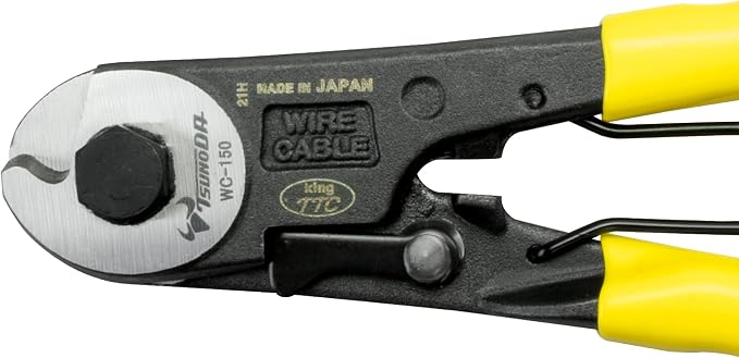 Tsunoda WC-150 Wire Rope Cutter 6-Inch, Cuts Steel Rope up to 4mm, No-Fray Clean Cut, Made in Japan