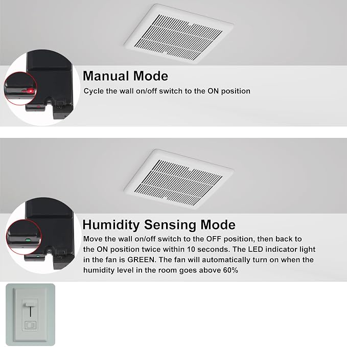 Tech Drive Bathroom Fan with Humidity Sensor,160 CFM,1.0 Sone, 6 Inch Duct | No Attic Access Needed, Very Quiet Ventilation Exhaust Fan,Easy to Install Ceiling Mounted, White