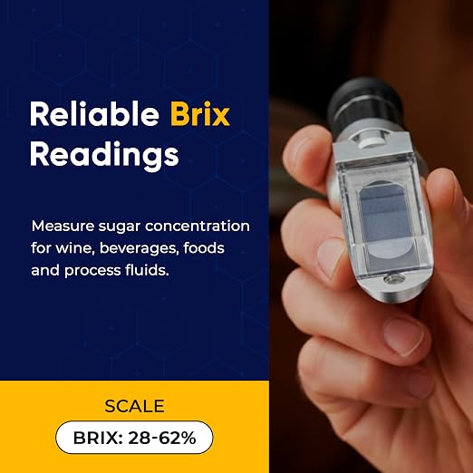 28–62% Brix Handheld Analog Refractometer, Durable All Metal High Brix Meter for Honey, Thick Syrups, Concentrates and High Sugar Solution Measurement
