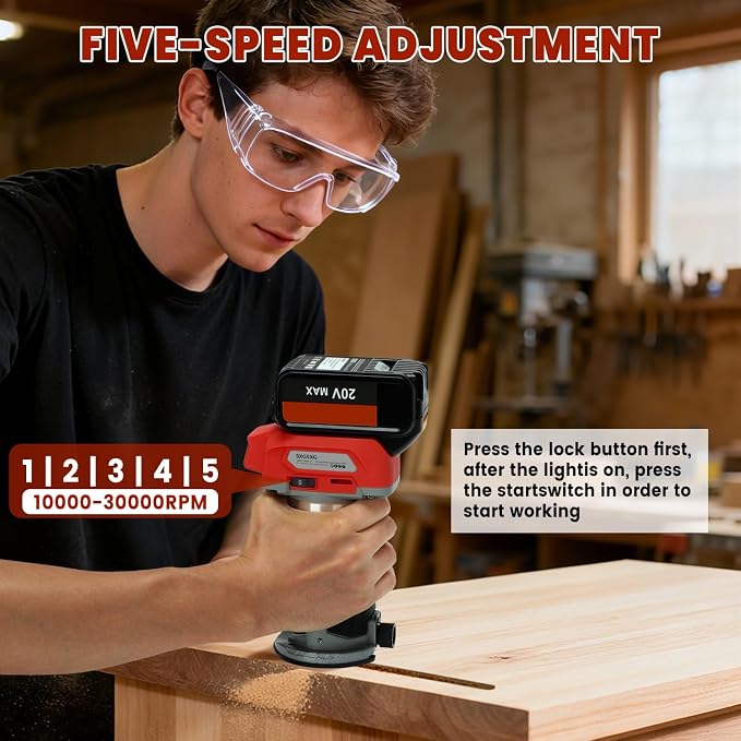 Wood Router with Milwaukee M18 Battery,Router Too for 800W 30000 RPM，5 Variable Speeds Fixed Base Cordless Router,15PCS 1/4" Router Bits【Battery Not Included】