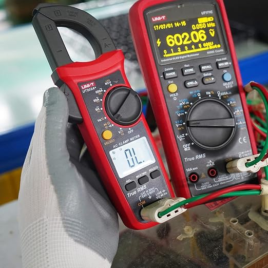 UNI-T Digital Clamp Meter UT202A+, AC Current TRMS HVAC Volt Amp Ohm Meter Clamp On Multimeter Auto Ranging 6000 Counts AC DC Voltage Frequency Resistance Capacitance Continuity Diode Live Wire Tester