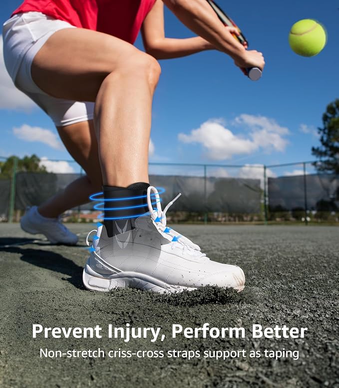 Slim-Fit Ankle Brace for Sprained Ankle, Quick Lace Up Ankle Support for Women Men with 2 Auto-Shaped Pads, Air Fabric Cool Ankle Stabilizer for Injury Recover, Running,Sports, L(13”-14”)