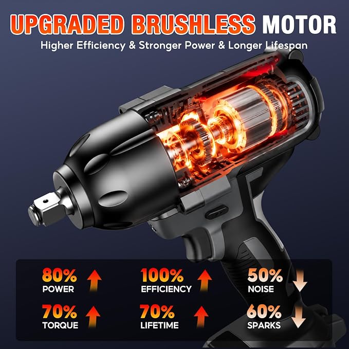 SOARFLY 1/2" Cordless Impact Wrench, 738 Ft-lbs (1000 N.m) High Torque 21V Brushless Electric Impact Gun with 2x 4.0Ah Batteries, Impact Driver with LED Light, 6 Sockets for Home Car/Mower/Truck RV