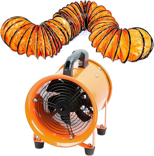 12-Inch High-Velocity Portable Utility Blower Fan, Industrial Exhaust Fan with 33ft Flexible Duct Hose, 3150 RPM Low-Noise Ventilator for Basements, Workshops, Warehouses, and Confined Spaces