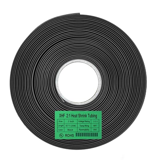 XHF UL Listed 82 FT 2" Heat Shrink Tubing Roll 2:1,Electrical Industrial Shrink Tube for Wire Insulation Compliant Black