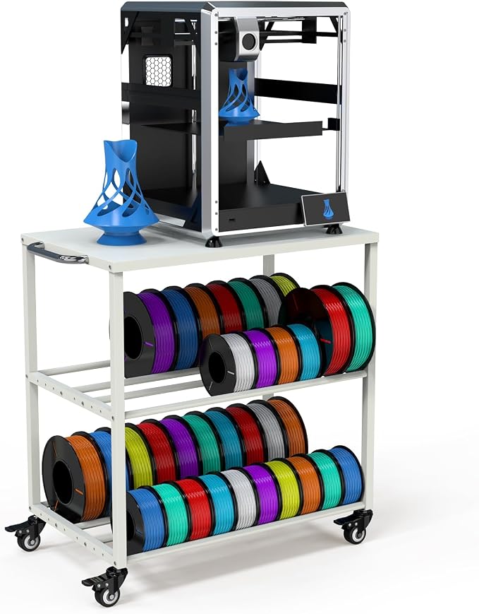 Demao 3D Printer Filament Storage Rack, 3-Tier 3D Printer Cart with Lockable Universal Wheels,Heavy Duty Metal 3D Filament Storage Rack for 3D Printing Filaments-White