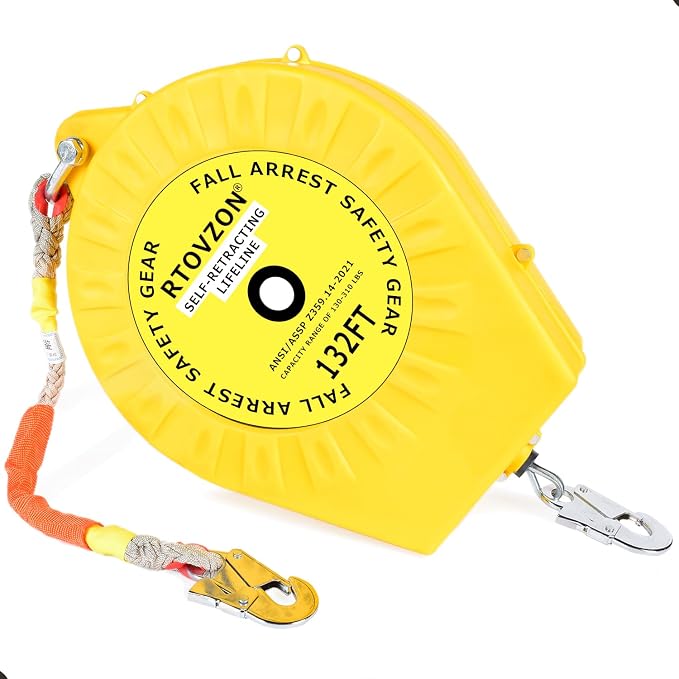 132FT Self Retracting Lifeline, RTOVZON Retractable Safety Lanyard, Yoyo | Steel Wire, Fall Arrestor, Srl Fall Protection, Retractable Lanyard, Safety Harness Fall Protection Kit, Safety Harness Yoyo